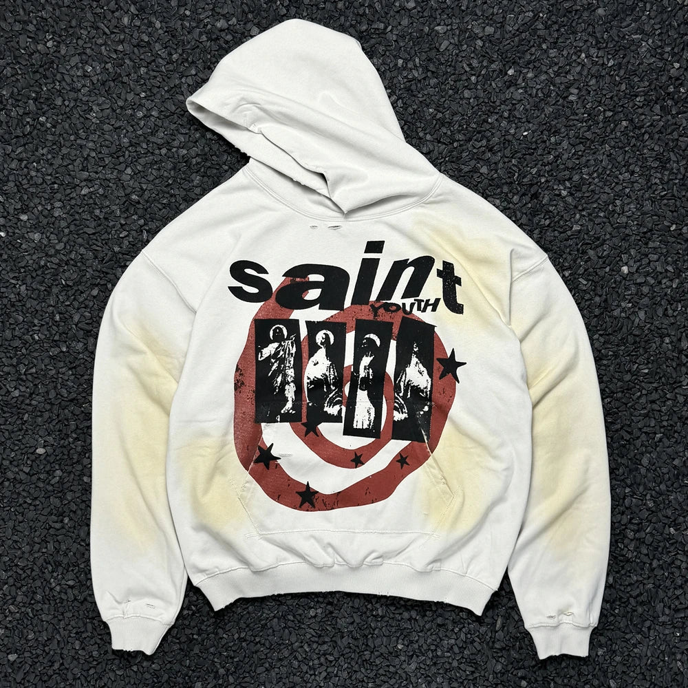 Yao Fashion Saint OF Michael Streetwear Vintage Graphics Print Hooded Men Clothing HipHop Y2k Pullover Sweatshirt For Men