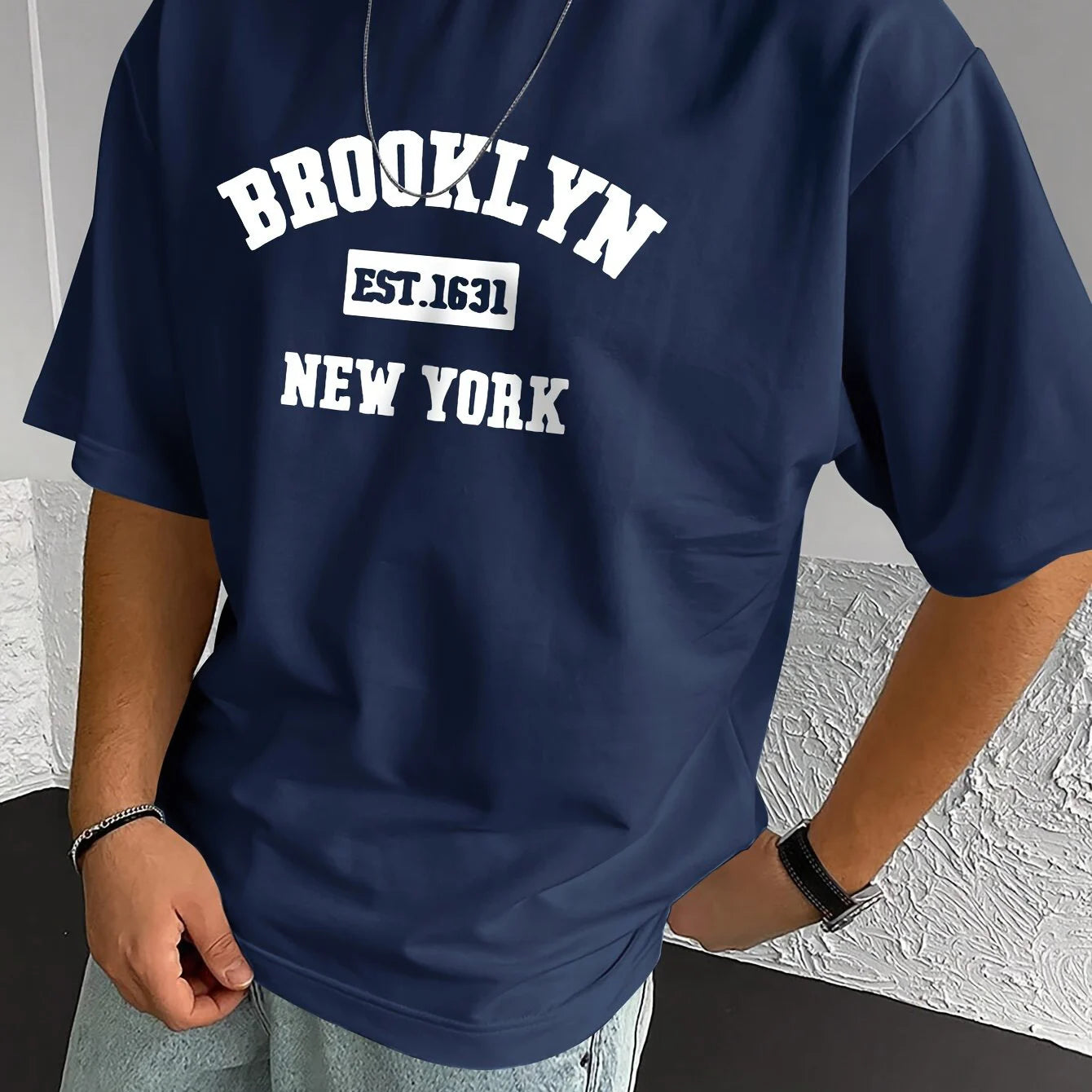 Men's summer 100% pure cotton fashionable casual loose sports Brooklyn pattern printed round neck short sleeved T-shirt top