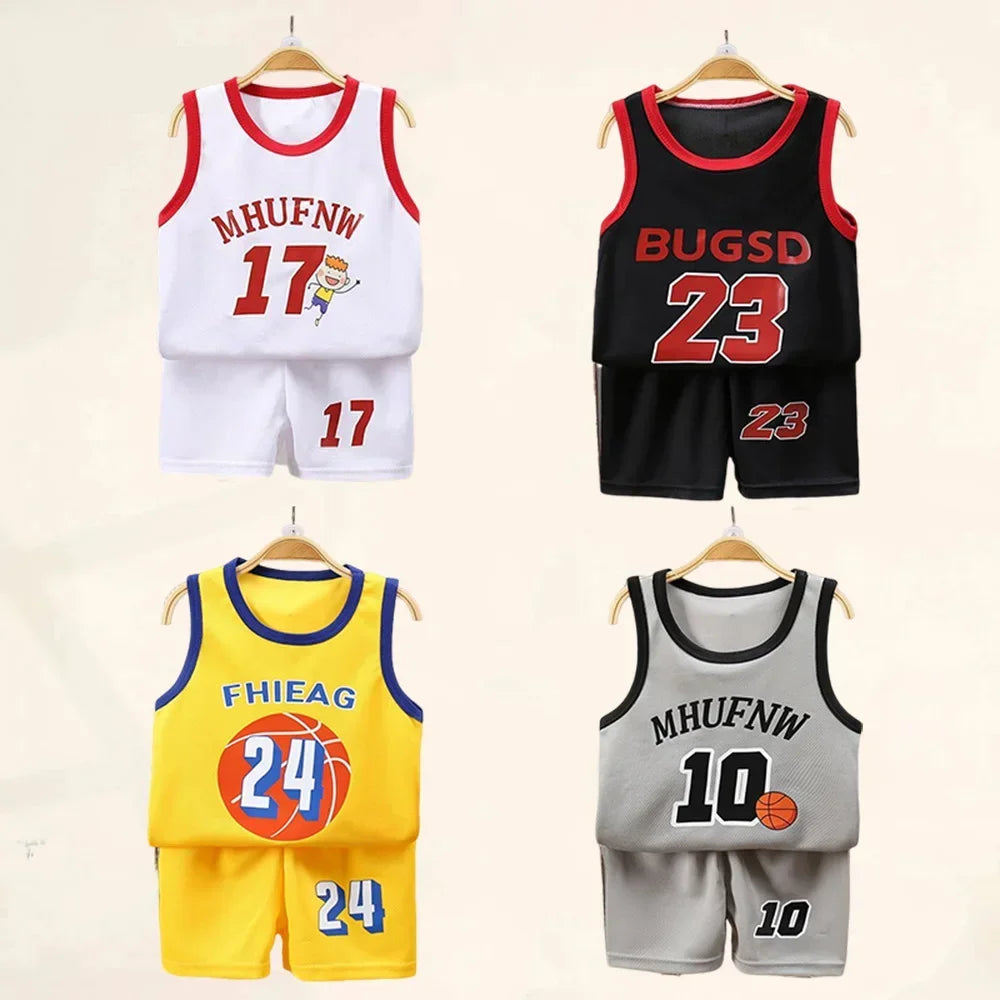 Children Sets Summer Sleeveless Basketball T-shirts