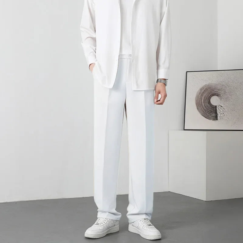 Summer New British Men Suit Pants Solid Oversize Business Casual Wide Leg Straight Trousers Japan Korean Fashion Y2k Streetwear