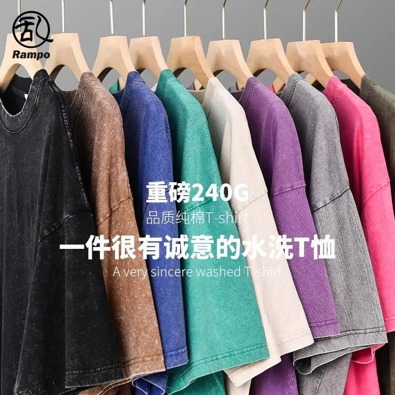 Earth Color Batik Old Retro T-shirt Washed Short Sleeves