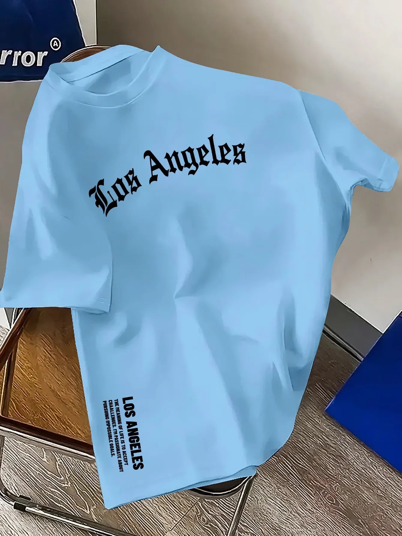 Los Angeles letter print men's summer 100% cotton fashion loose large size casual comfortable round neck short-sleeved top