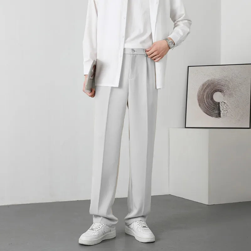 Summer New British Men Suit Pants Solid Oversize Business Casual Wide Leg Straight Trousers Japan Korean Fashion Y2k Streetwear